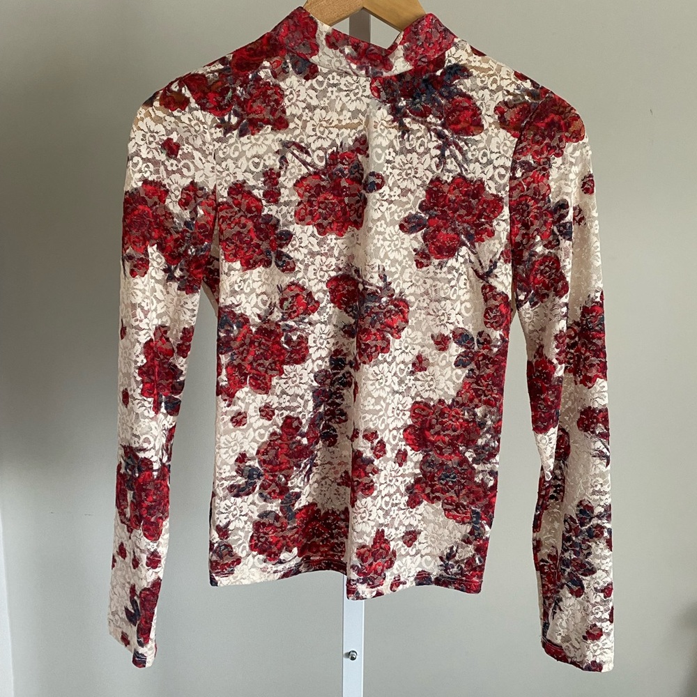 Zara Red Fitted Blouse with Peter Pan Collar